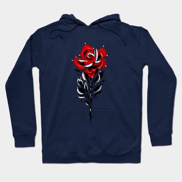 Neo traditional tattoo red rose Hoodie by Blacklinesw9